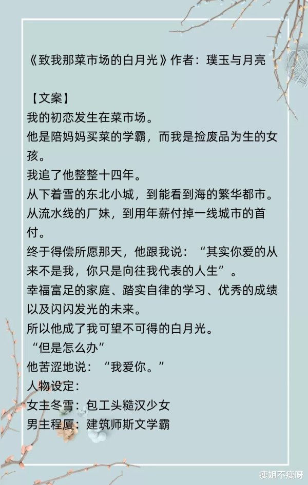 《致我那菜市场的白月光》大女主文: 每个女孩子都可以做自己的白月光