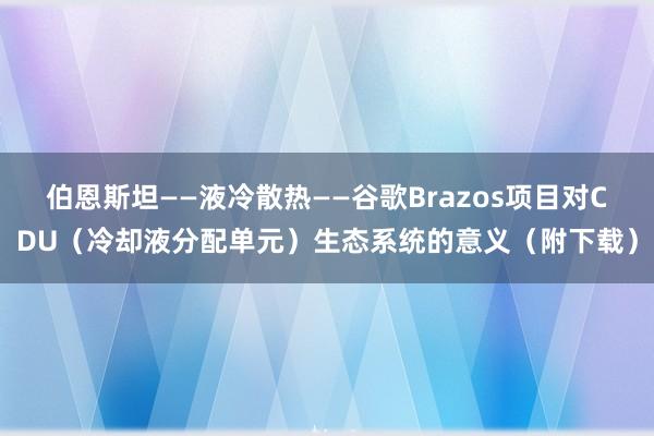 伯恩斯坦——液冷散热——谷歌Brazos项目对CDU（冷却液分配单元）生态系统的意义（附下载）