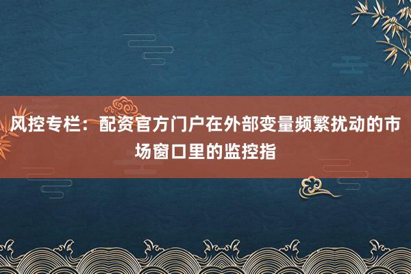 风控专栏：配资官方门户在外部变量频繁扰动的市场窗口里的监控指