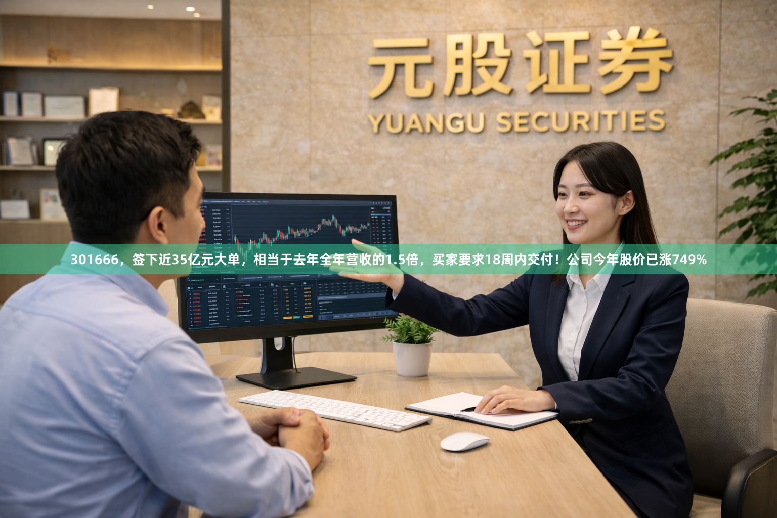 301666，签下近35亿元大单，相当于去年全年营收的1.5倍，买家要求18周内交付！公司今年股价已涨749%